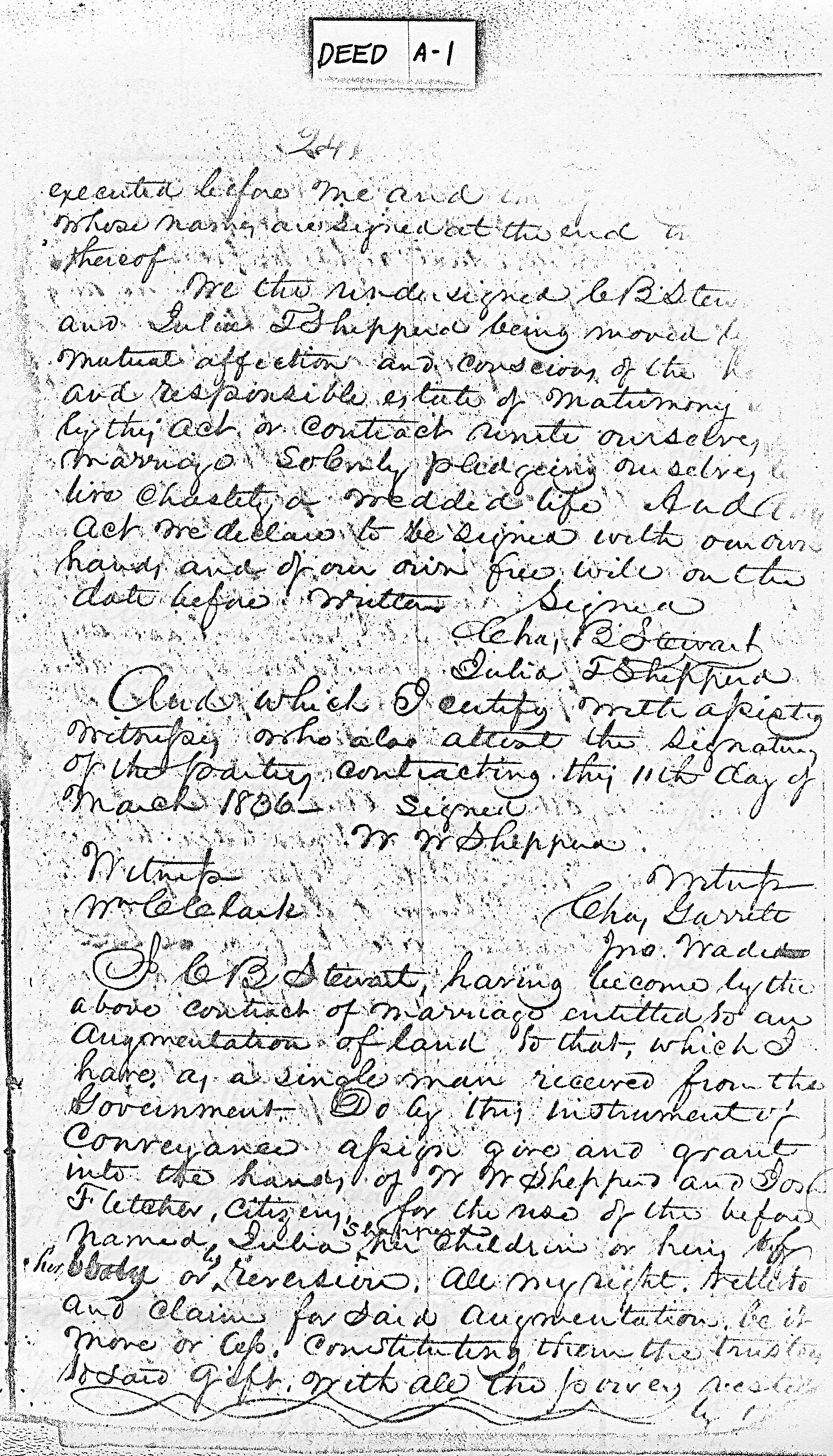 Marriage of Charles B. Stewart and Julia Shepperd Lake Creek Marriage of Charles B. Stewart and Julia Shepperd Lake Creek